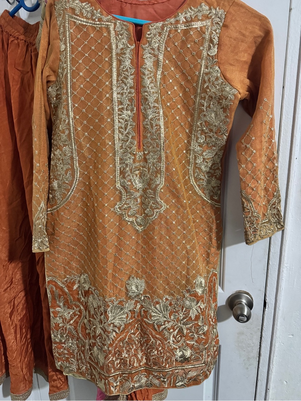 Embroidered Orange & Silver Saree Panel